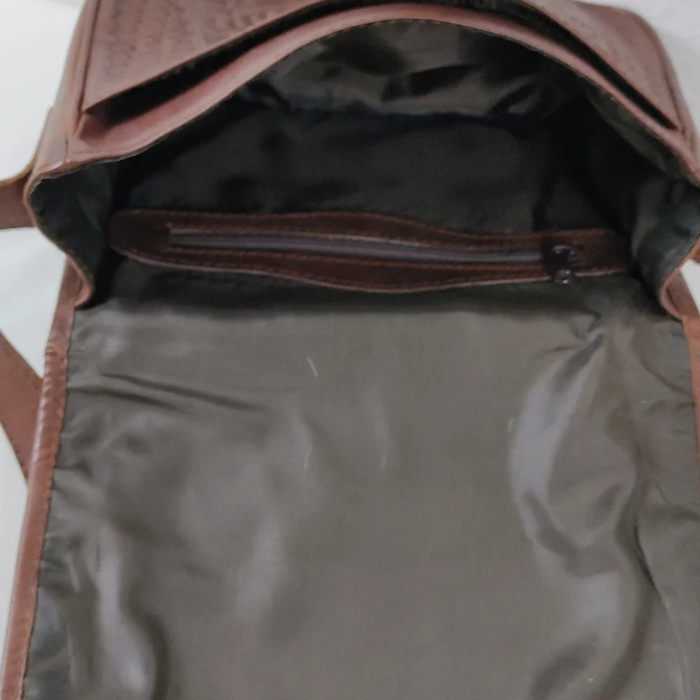 Leaders In Leather Vntg Tooled Leather Pony Hair Flap Messenger Crossbody Bag